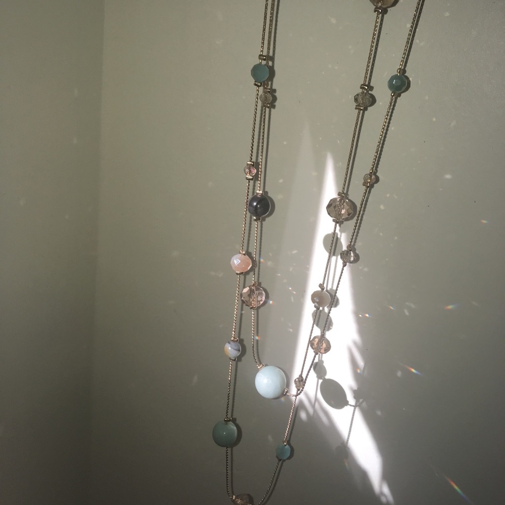 Long gold semiprecious necklace